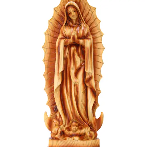 Virgen de Guadalupe de resina imitacion madera de 12.5x7x30.5cm