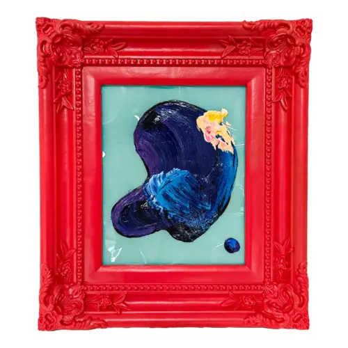 Cuadro con pintura de color violeta y colores con marco rojo de 30x36cm