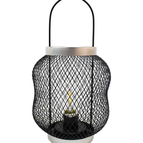 Linterna de metal con luz led negro de 15x15x27cm