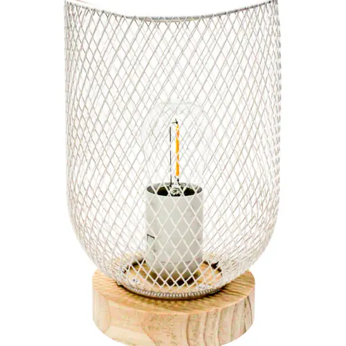 Linterna de metal blanca con base de madera y luz led (usa baterias AAA) de 13.2×13.2×20.2cm