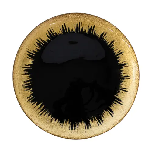 Plato de vidrio negro con orilla dorada de 33x33x2cm