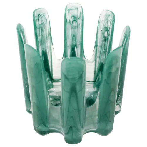 Candelabro de vidrio verde de 14.6×14.6x14cm