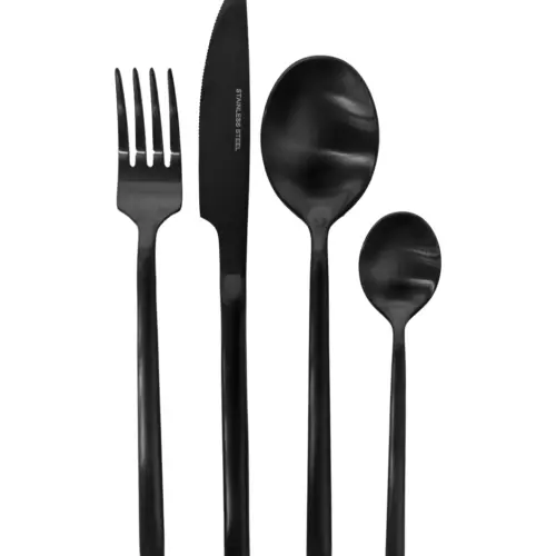 Juego de cubiertos para 4 negro de acero inoxidable de 26.5×26.5×4.2cm