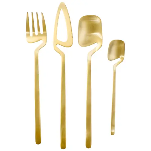 Juego de cubiertos para 6 dorado diseño calado de acero inoxidable de 26.5×26.5×4.2cm