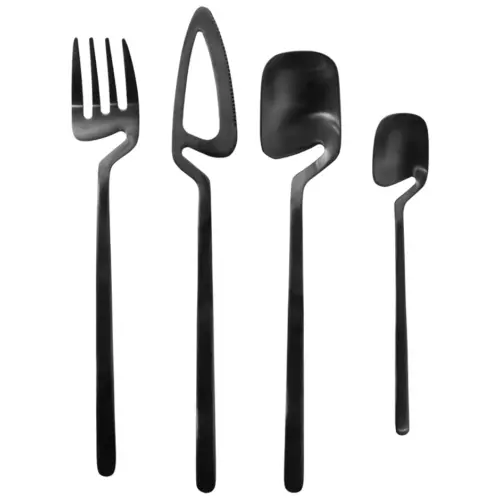 Juego de cubiertos para 6 negro diseño calado de acero inoxidable de 26.5×26.5×4.2cm