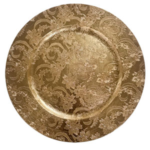 Plato de presentación grabado con flores dorado de 33cm