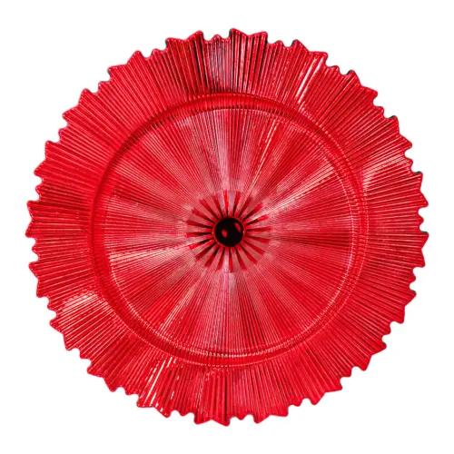 Plato de presentación rojo con diseño picos en la orilla de 33x33x3cm
