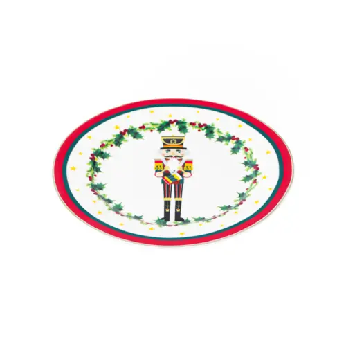 Plato de cerámica diseño cascanueces con orilla roja de 19.5cm