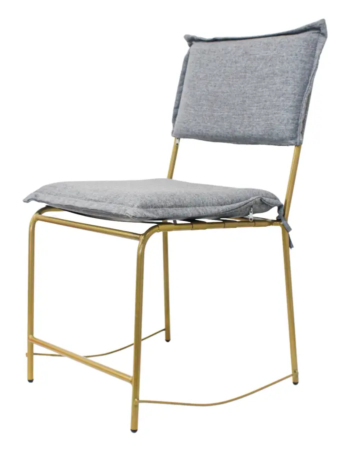 Silla de metal dorada con asiento y respaldo de cojin gris osbcuro de 44x60x89cm - Image 2