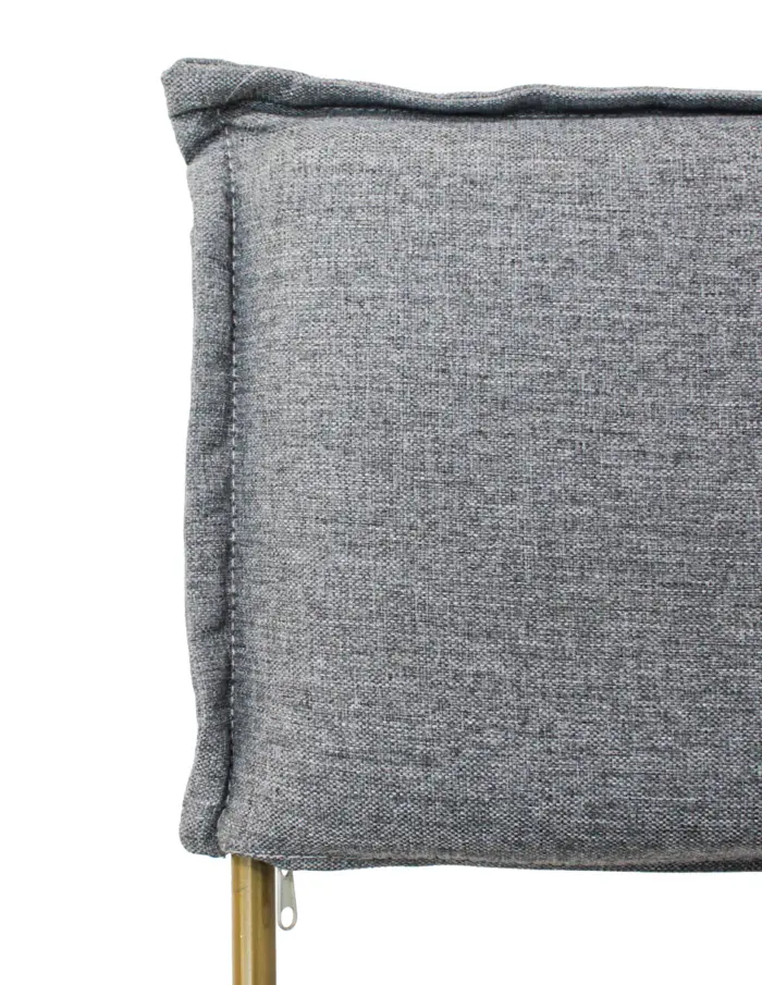 Silla de metal dorada con asiento y respaldo de cojin gris osbcuro de 44x60x89cm - Image 3