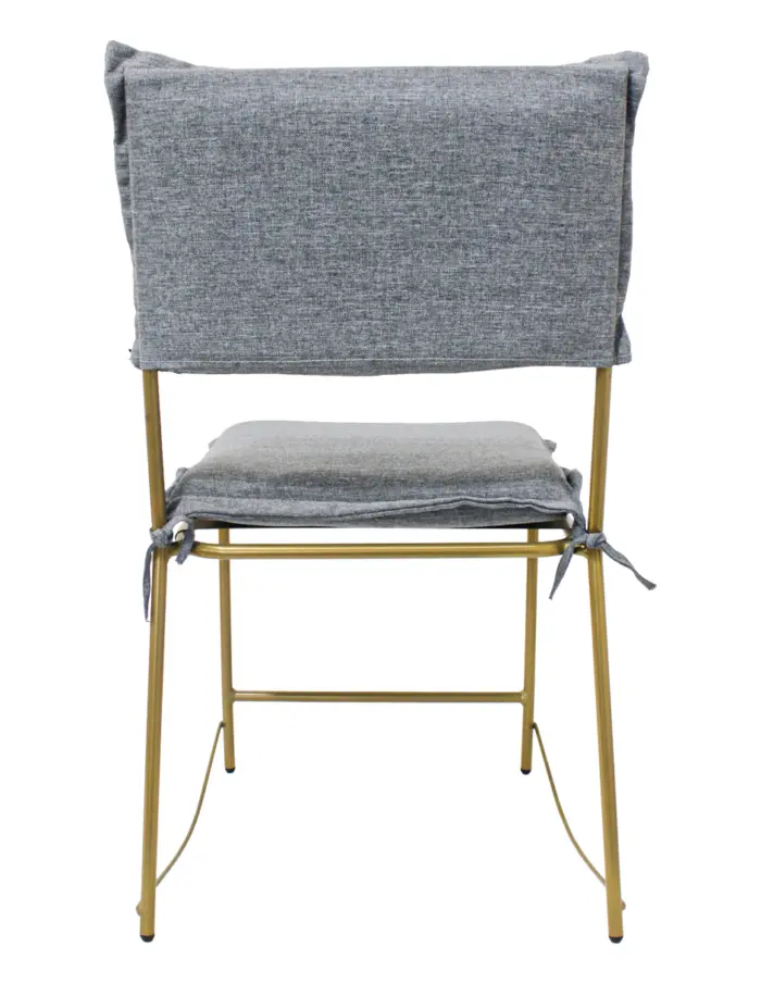 Silla de metal dorada con asiento y respaldo de cojin gris osbcuro de 44x60x89cm - Image 4