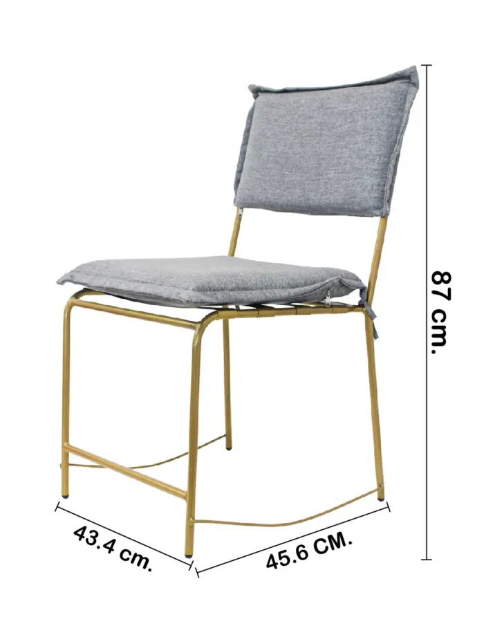 Silla de metal dorada con asiento y respaldo de cojin gris osbcuro de 44x60x89cm - Image 5
