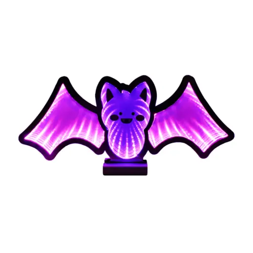 Murciélago morado con base de madera con luz de 40cm y adaptador de 120V 1.0A