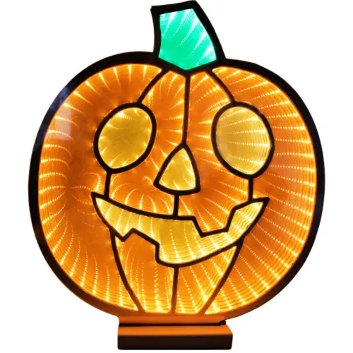 Calabaza de Halloween con base de madera con luz de 40cm y adaptador de 120V 1.0A