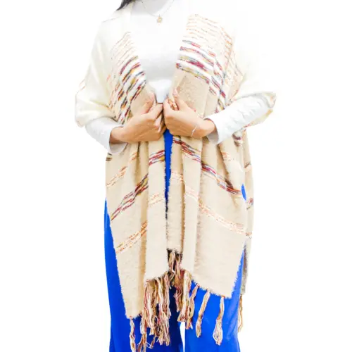Poncho estampado geométrico beige de 88x1x73cm