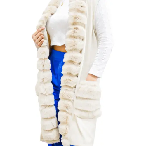 Chaleco largo con peluche beige de 90x1x55cm