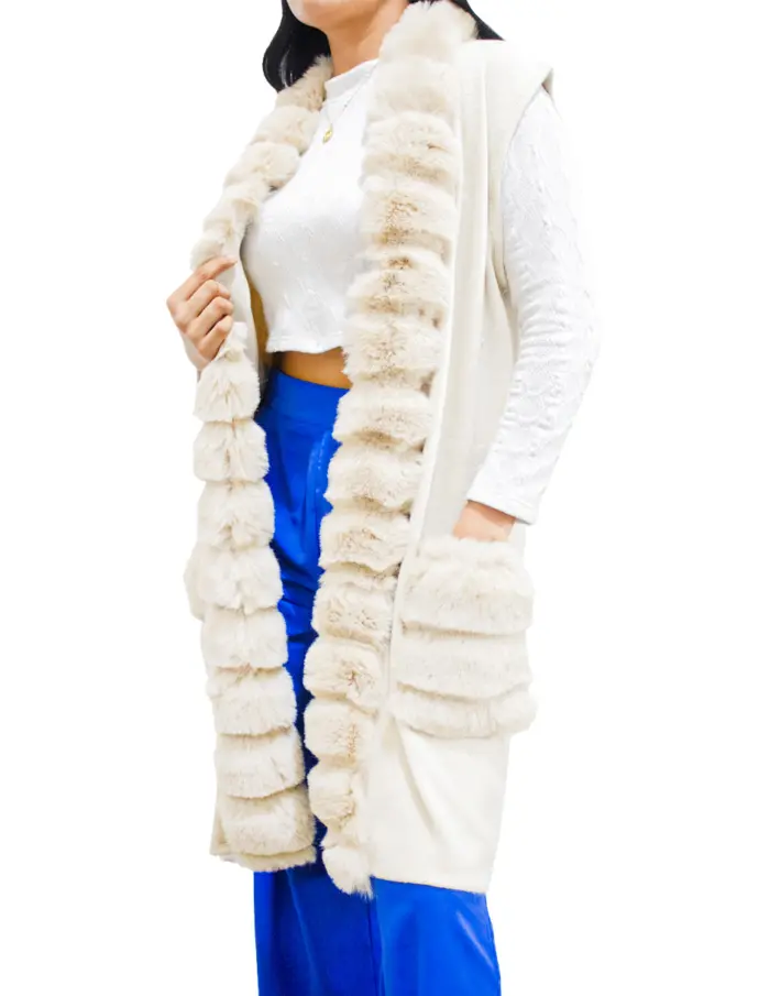Chaleco largo con peluche beige de 90x1x55cm - Image 2