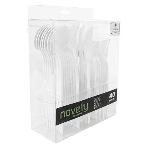 Juego de 40 piezas de cubiertos blancos de plastico