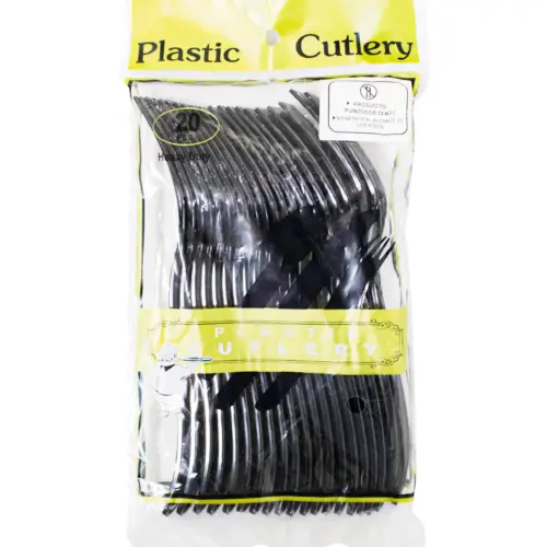 Juego de 20 tenedores negros de plástico de 14cm