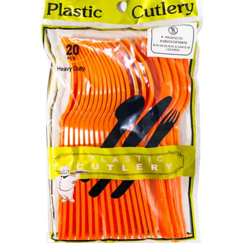 Juego de 20 tenedores naranja de plástico de 14cm