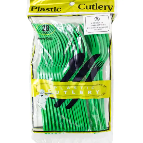 Juego de 20 tenedores verdes de plástico de 14cm