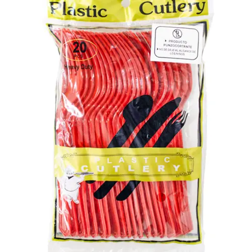 Juego de 20 tenedores rojos de plástico de 14cm