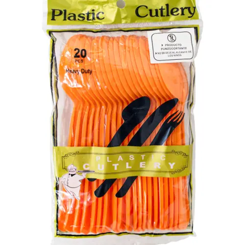 Juego de 20 cucharas naranja de plástico de 14cm