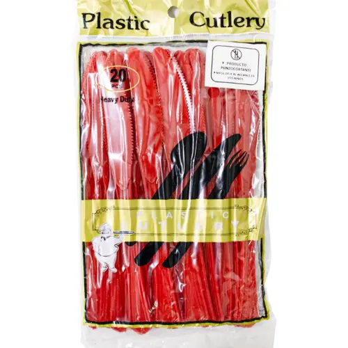 Juego de 20 cuchillos rojos de plástico de 14cm