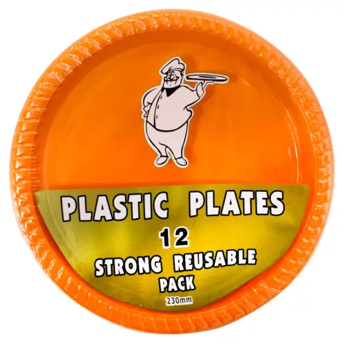 Juego de 12 platos naranja de plástico de 23cm