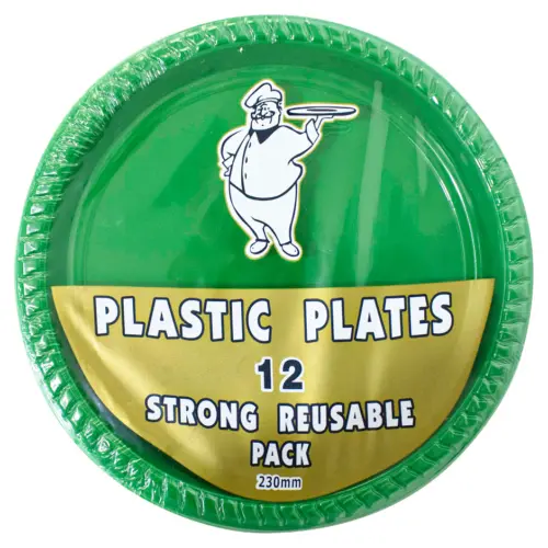 Juego de 12 platos verde de plástico de 23cm