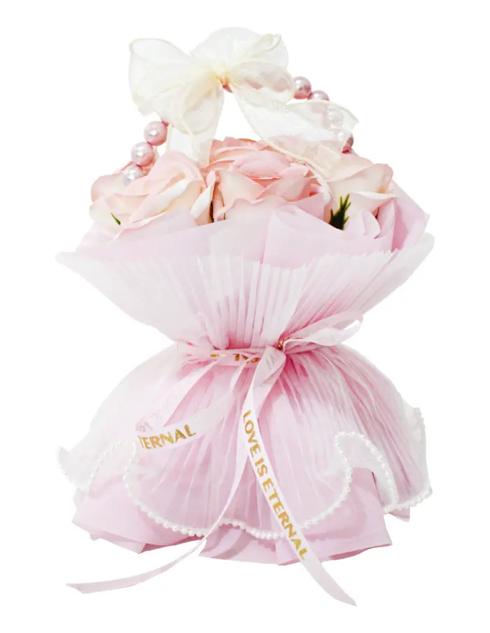 Bouquet de rosas rosa con perlas - Image 2