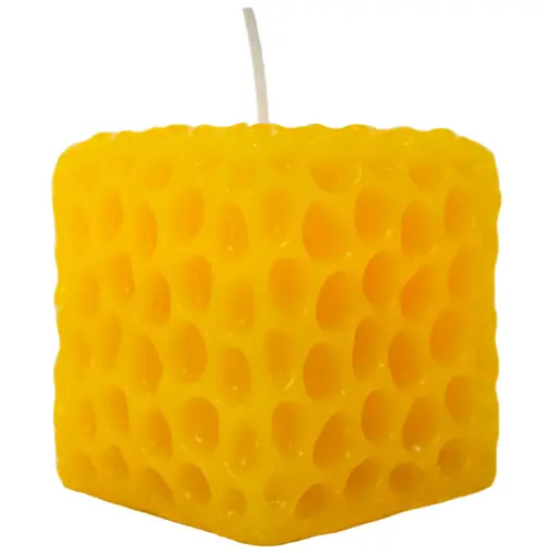Vela decorativa cuadrada diseño circulos amarillo de 5.5×5.5×5.5cm