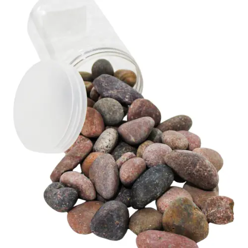 Caja con 47 piedras en tonos rojizos de 2-4cm de 10x10x18cm