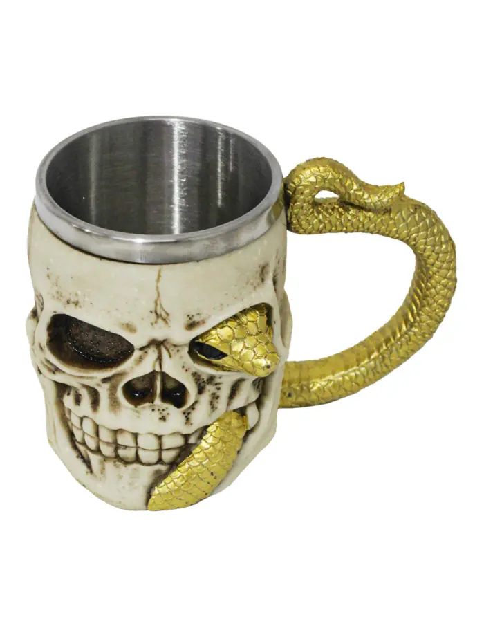 Taza de resina diseño cráneo con víbora dorada de 400ml de 11x16x11cm - Image 2