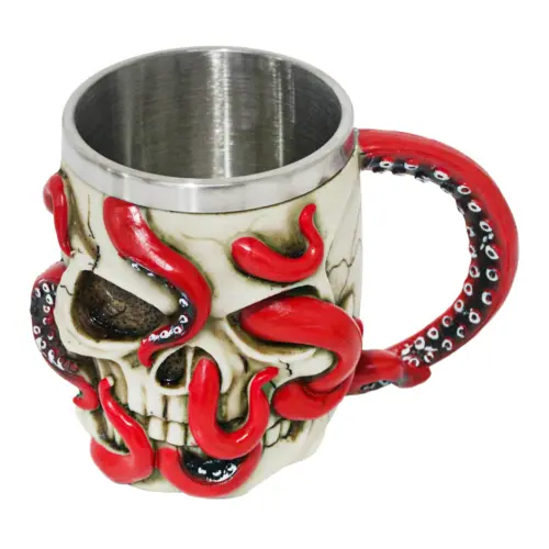Taza de resina diseño de cráneo con tentáculos rojos de 400ml de 10.5x15x10.5cm