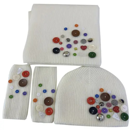 Juego de bufanda/gorra/guantes blancos de 25x165x0.1cm