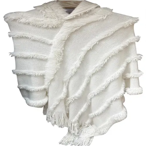 Capa con gorro tejida de invierno blanca de 90x87x0.1cm