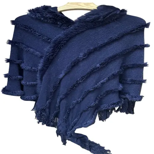 Capa con gorro tejida de invierno azul marino de 90x87x0.1cm