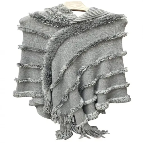 Capa con gorro tejida de invierno gris de 90x87x0.1cm