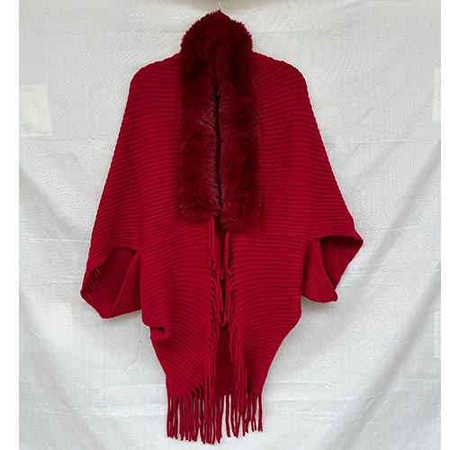 Capa tejida de invierno con cuello de peluche rojo de 45x95x0.1cm