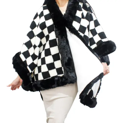 Capa de invierno a cuadros negros con blanco de 115x77x0.1cm