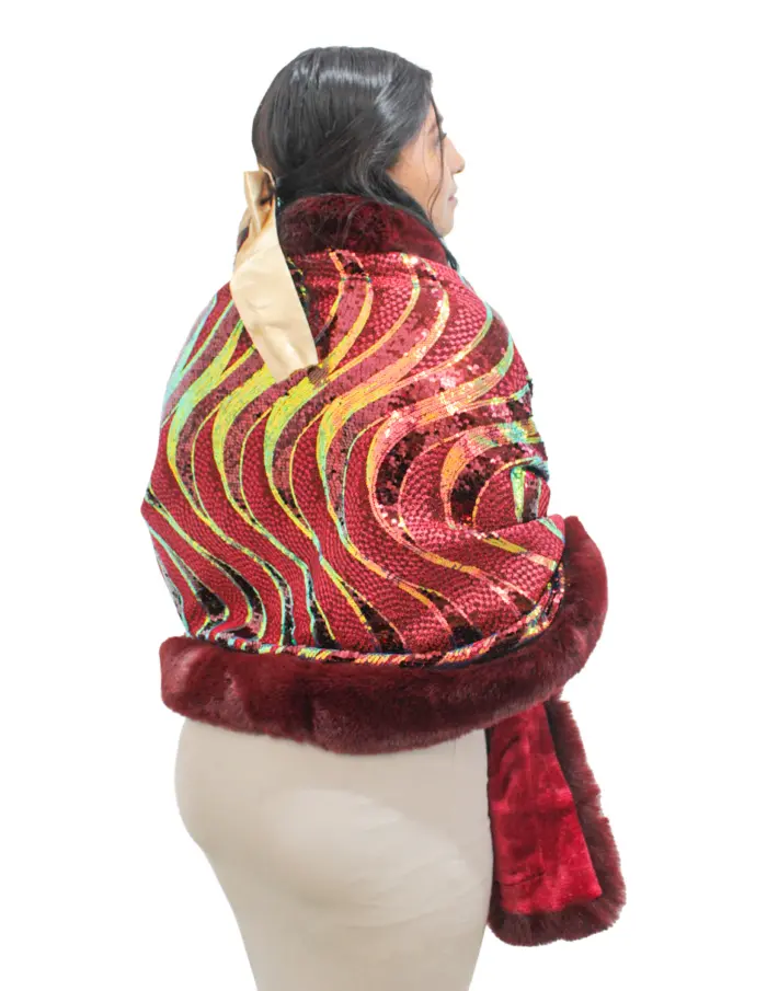 Capa de invierno vino con orilla de peluche y lentejuelas de 96x74x0.1cm - Image 3