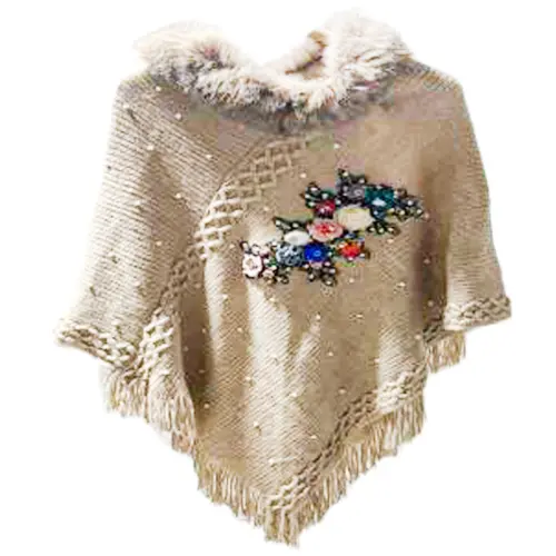 Capa de invierno caqui con flor bordada de 90x85x0.1cm