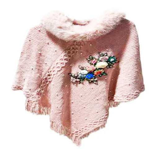 Capa de invierno rosa con flor bordada de 90x85x0.1cm