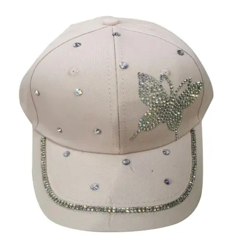 Gorra rosa con diseño mariposa y pedreria de 15x28x11cm