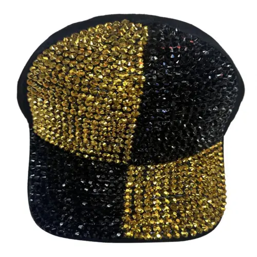 Gorra amarilla con negro con brillantes de 16.5x28x11cm