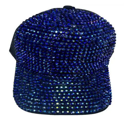 Gorra negra con brillantes azul rey de 17x28x10cm