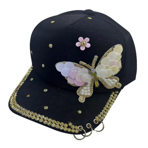 Gorra negra con mariposa de 17x27x11cm
