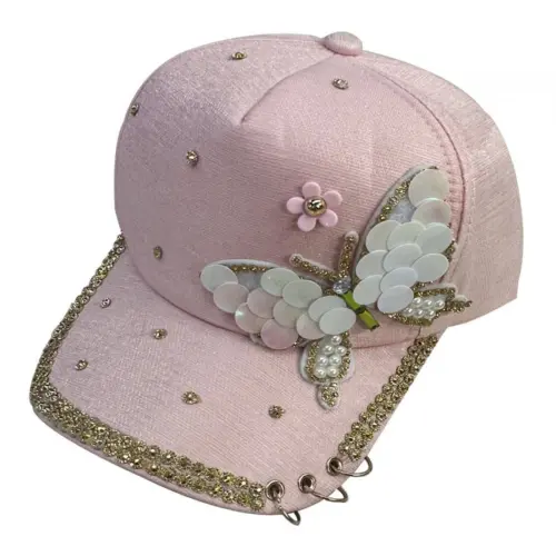 Gorra rosa con mariposa de 17x27x11cm