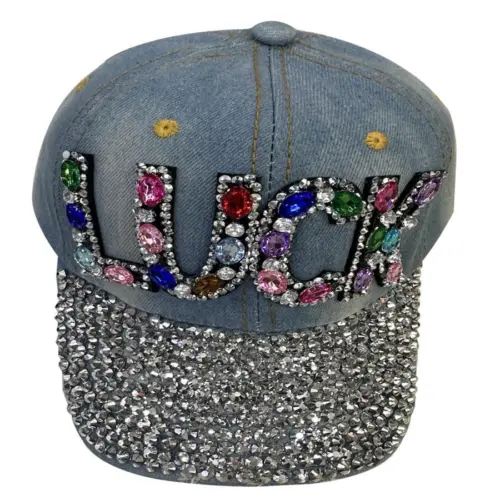 Gorra de color azul claro con brillantes de 17x28x11cm
